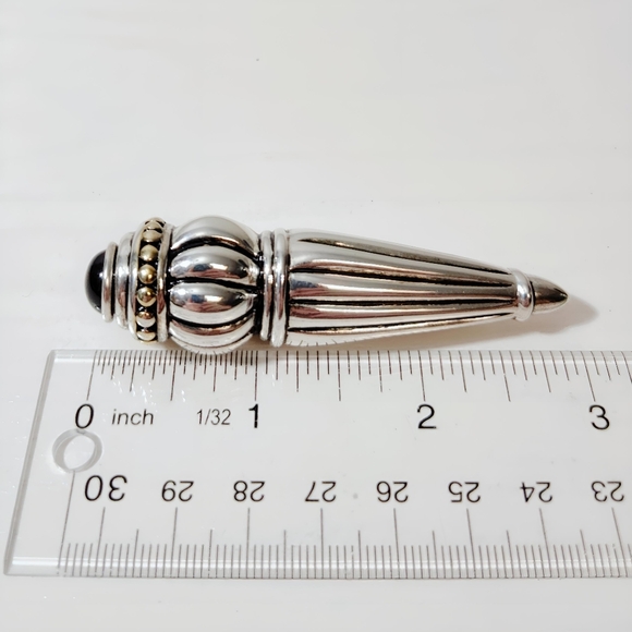 Vintage Pat Airess Sterling Silver Fluted Torch design Black Onyx Brooch Pin - Picture 6 of 9